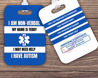 Autism Alert Tag | Non-Verbal Emergency Help Card | Customize Emergency Contact | Wander Alert | Personalize Tag