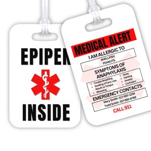 Allergie-waarschuwingstag | Kaart voor noodhulp | EpiPen-melding | Kaart voor voorwaarden en contactpersonen voor noodgevallen