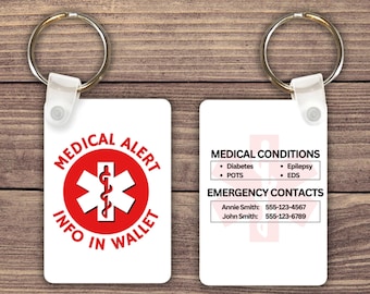 Llavero de alerta médica - Personalizar - Etiqueta de alerta de contacto de emergencia