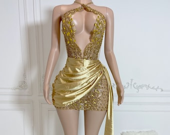 GOLD SUPERLUXE Birthday Rhinestone Appliqué Large Full Body Haute Couture Birthday dress Applique Bodice Full DRESS