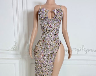 MARYLIN Rhinestone Birthday Dress, Rhinestone Appliqué Bodice Glitter Birthday dress Applique Bodice Full DRESS
