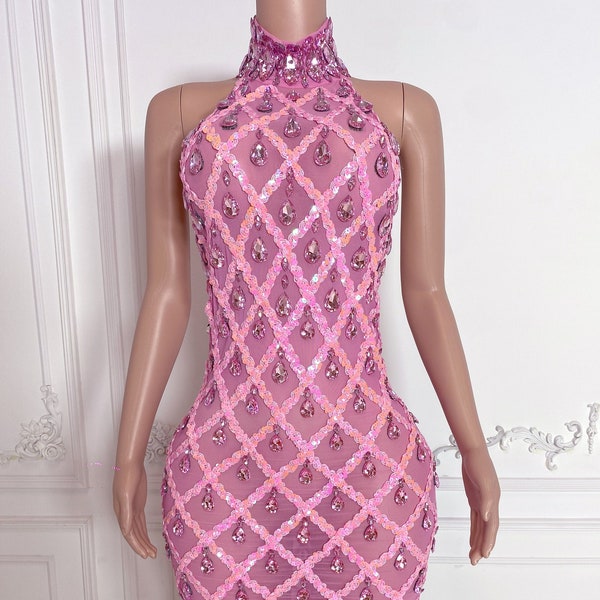 PINK DIAMOND Rhinestone Applique Dress, Rhinestone Appliqué Bodice Glitter Birthday dress Applique Bodice Full DRESS