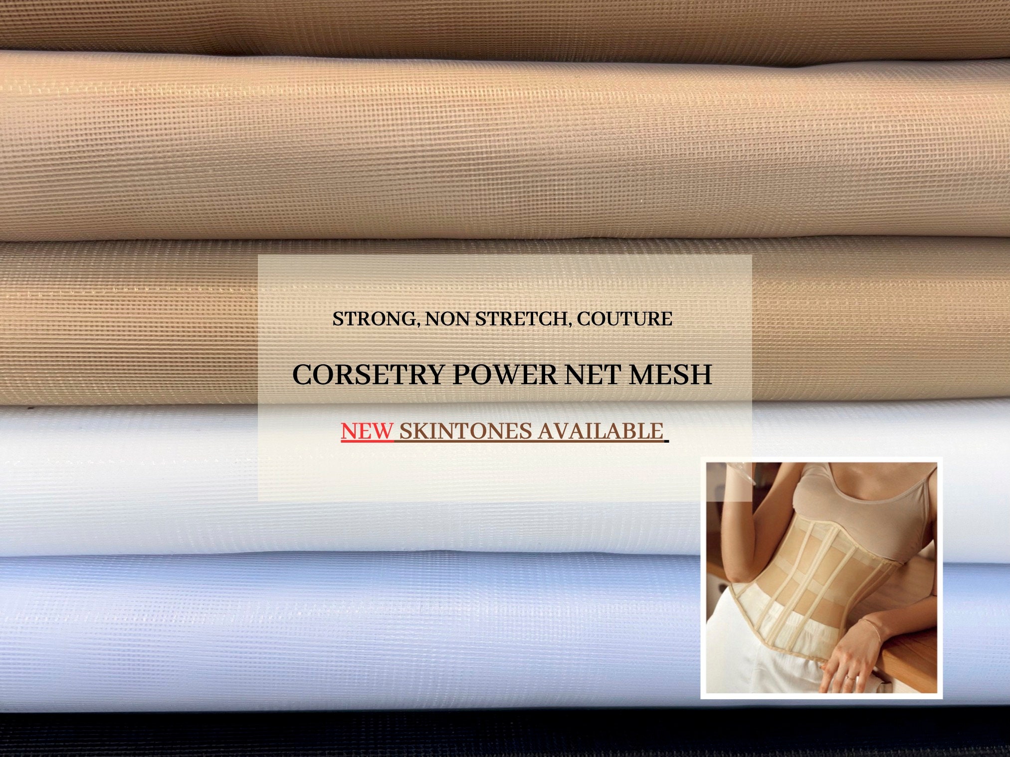 Corsetry Power Net Mesh Fabric Soft, Strong, No Stretch Net for Corset/  Corsage Couture Netting for Couture Dress, Wedding, Prom Gown 