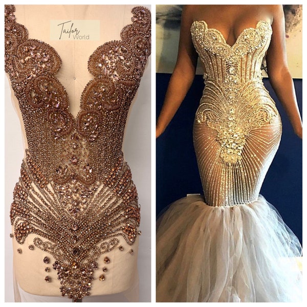 Rhinestone Pearls Mesh Asymmetrical Dresses