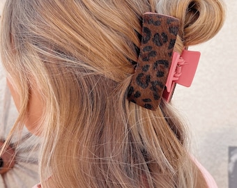 Hot pink and Cheetah Hide Large Claw Clip