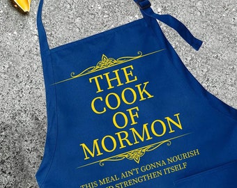 Funny 'Cook of Mormon' Apron: Blue & Gold BBQ Apron