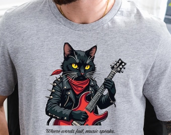 Rock Cat Guitar T-Shirt: Funny Cat Lover Gift, Comfort Colors®