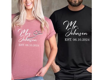 Custom Mr. and Mrs. Shirt, Personalized Wedding Anniversary Gift