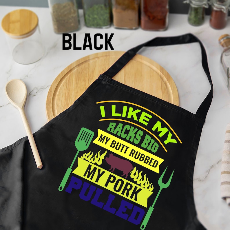 Funny BBQ Apron – Big Racks Butt Rubbed Pork Pulled, Father's Day Gift imagem 1