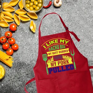 Funny BBQ Apron – Big Racks Butt Rubbed Pork Pulled, Father's Day Gift imagem 3