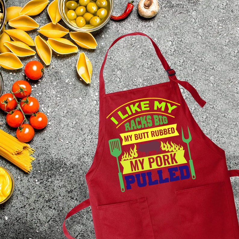 Funny BBQ Apron – Big Racks Butt Rubbed Pork Pulled, Father's Day Gift imagem 3