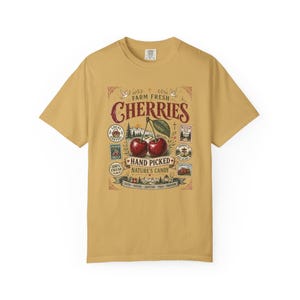 Farm Fresh Cherries Shirt, Comfort Colors® Vintage Fruit Label Tee, Cherry Outdoor Hiking Graphic T-Shirt image 10