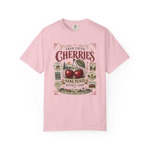Farm Fresh Cherries Shirt, Comfort Colors® Vintage Fruit Label Tee, Cherry Outdoor Hiking Graphic T-Shirt image 14