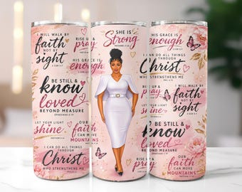 Christian Black Woman Tumbler, Faith Gift for Her, Bible Verse Tumbler, Christian Woman Gift, Inspirational Religious Gift