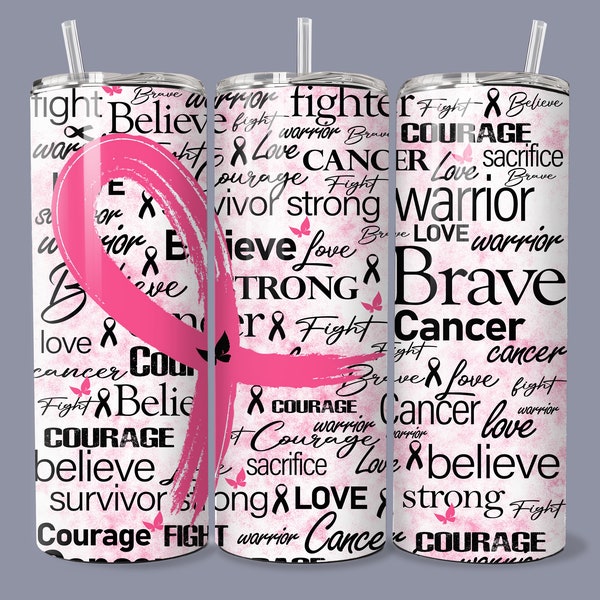 Pink Cancer Ribbon Tumbler, Black Woman 20oz Skinny Tumbler, Personalized Gifts for Her, Warrior Gift, Water Bottle Gift, Encouragement Gift