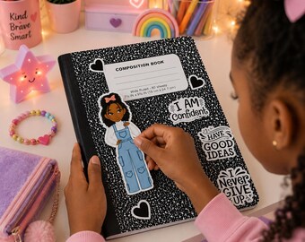 Cute Black Girl Stickers for Girls, Back to School Notebook Planner Stickers, School Supplies, Positive Quotes for Black Girls, 10 Stickers