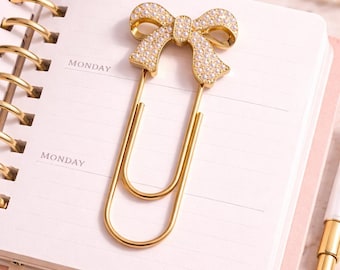 Gold Jumbo Paperclip with Bow, Stationery, Paperclip Bookmark, planner accessories