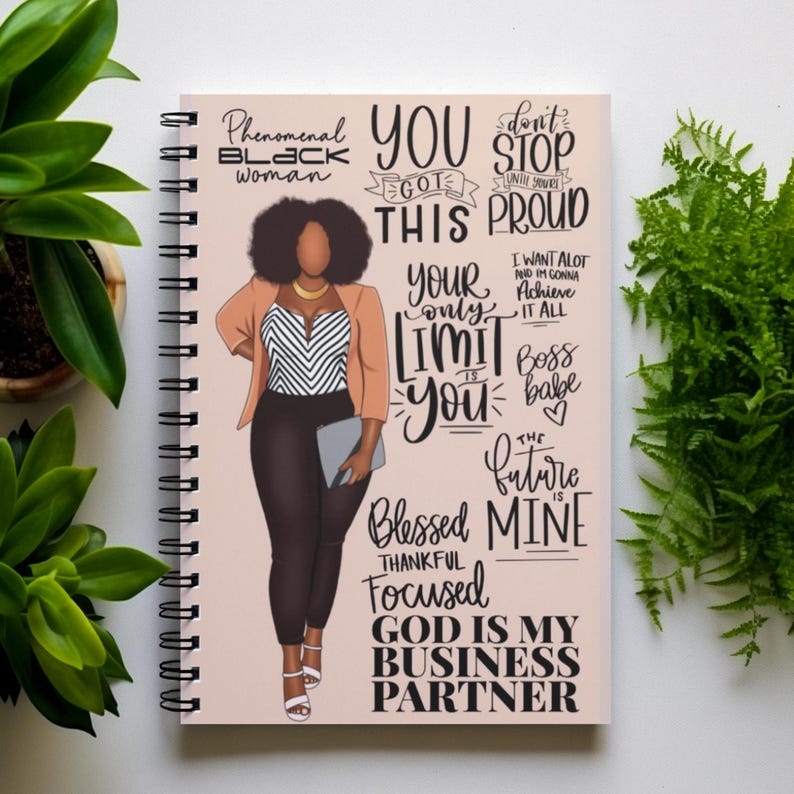 Afro Woman Manifest Spiral Journal, Gift for a Black Woman Owned, Small Business Owner Gift, Daily Affirmation, Journaling, Black Owned Shop bild 1