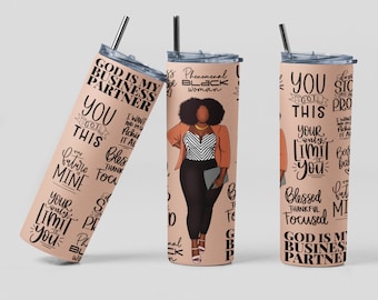 Business Woman Tumbler, Black Woman 20oz Skinny Tumbler, Personalized Gifts for Her, New Business Gift, Water Bottle Gift, CEO