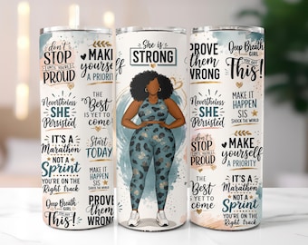 Black Woman Fitness Tumbler 20oz Skinny Tumbler, Gift for Gym, Workout Gear for Black Women, Motivational Tumbler for Women, Self Care Gift