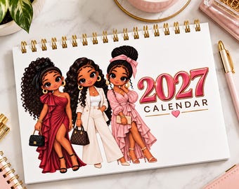 2027 Black Girl Desk Calendar, Black Woman Calendar, Inspirational Office Decor, African American Gift for Women, Monthly Calendar Black Art