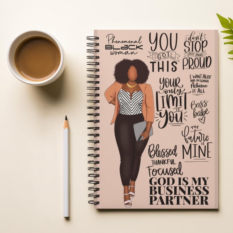 Afro Woman Manifest Spiral Journal, Gift for a Black Woman Owned, Small Business Owner Gift, Daily Affirmation, Journaling, Black Owned Shop bild 2