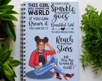 Spiral Journal for Black Teen Girls, Affirmations for Black Girls, Birthday Gift for Teen Girls, Self-Love Book for Teens, Black Owned Shops