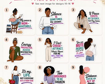 Mix & Match Black Woman Stickers, Pick 5 or 10, Self Care Affirmation Stickers, Black Girl Stickers, Planner Laptop Water Bottle Decals