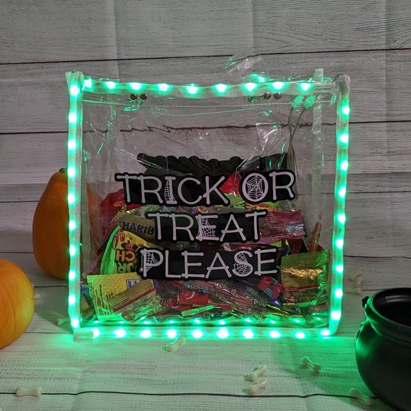 Light up Halloween LED Trick or Treat bag with Color Changing LED Lights, Kids Custom Halloween Candy Tote bag