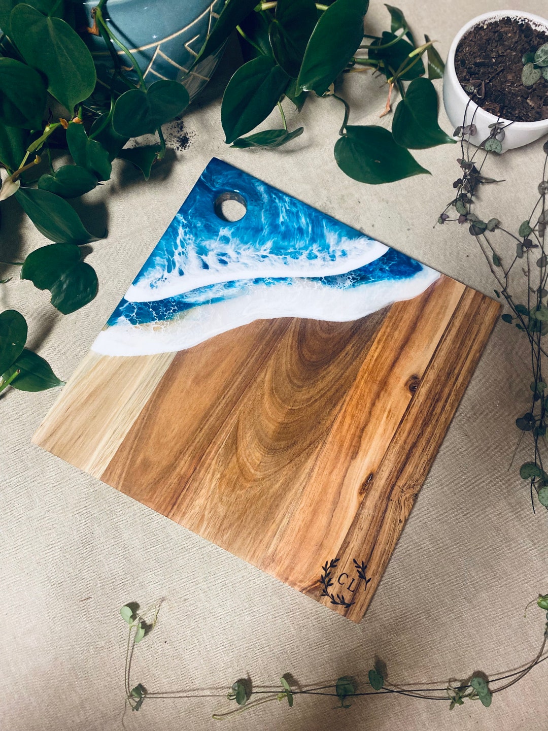 Square Resin Art Cheese Board/wooden Serving Board Etsy