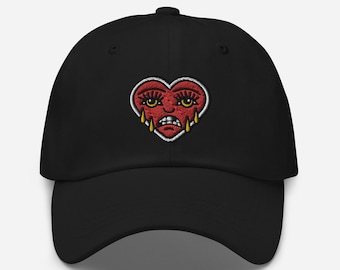 Chapeau brodé pour papa en forme de coeur qui pleure : casquette de tatouage gothique de l'an 2000