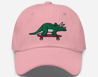 Bonnet papa tricératops brodé : casquette de dinosaure skateur de l'an 2000
