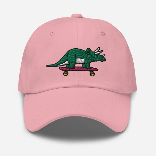 Triceratops Skateboard, Embroidered Unisex Dad Hat, Dinosaur Hat, Adjustable Baseball Hat, Unisex Dad Cap, 6 Panel Hat, Skateboarding Hat