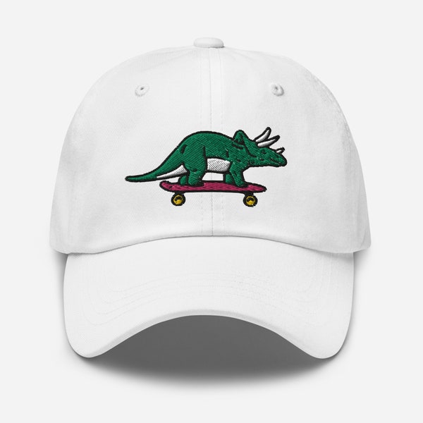 Triceratops Skateboard, Embroidered Dad Hat, Dinosaur Hat, Adjustable Baseball Hat, Unisex Dad Cap, 6 Panel Hat, Skateboarding Hat