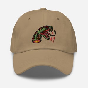 Snake Head Hat, Tattoo Dad Hat, Embroidered Hat, Baseball Hat, Tattoo Artist Gift, Old School Tattoo Clothing, Tattoo Flash, Snake Clothing