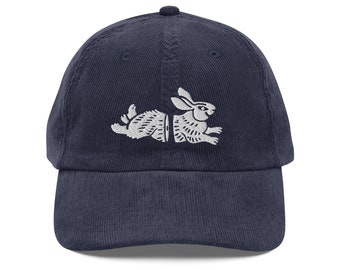 Embroidered Rabbit Corduroy Dad Hat - Unisex Tattoo Cap