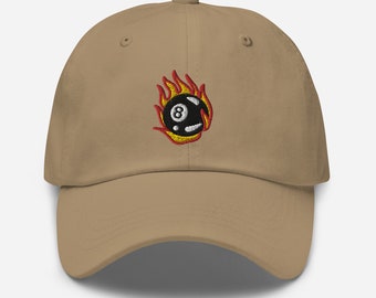 8 Ball Embroidered Dad Hat, Unisex Dad Cap, Trendy Baseball Hat - Multiple Colors