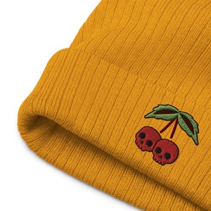 Cherry Skulls Embroidered Beanie, Cherry Beanie, Skull Beanie, Punk Rock Beanie, Winter Hat, Skull Hat, Cute Skulls, Goth Beanie, Emo Hat