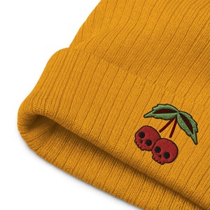 Cherry Skulls Embroidered Beanie, Traditional Tattoo Flash, Old School Tattoo, Emo Beanie, Streetwear Beanie, Winter Hat, Warm Hat, Cherries