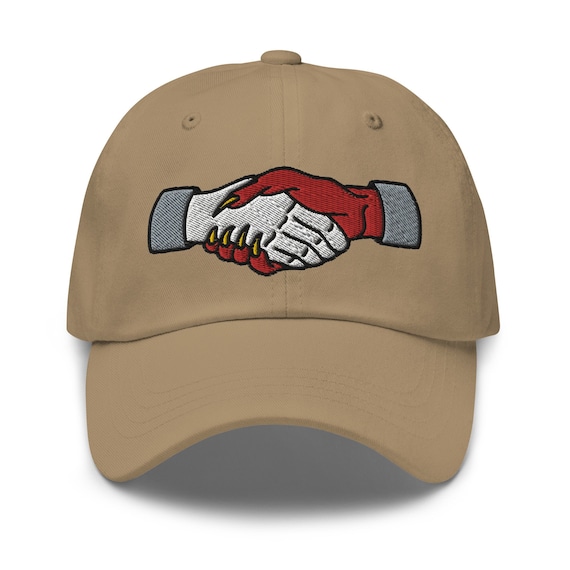 Demon Handshake, Y2K Dad Hat, Gothic Clothing, Goth Dad Hat, Tattoo Inspired Hat, Edgy Dad Hat, Devil Hat, Emo Dad Hat, Punk Dad Hat