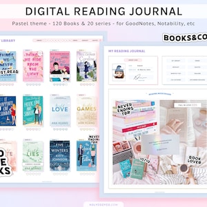 Diario di lettura digitale, Diario di revisione di libri per GoodNotes, Registro di lettura, Pastello