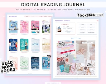 Digital Reading Journal, Book Review Journal for GoodNotes, Reading Log, Pastel