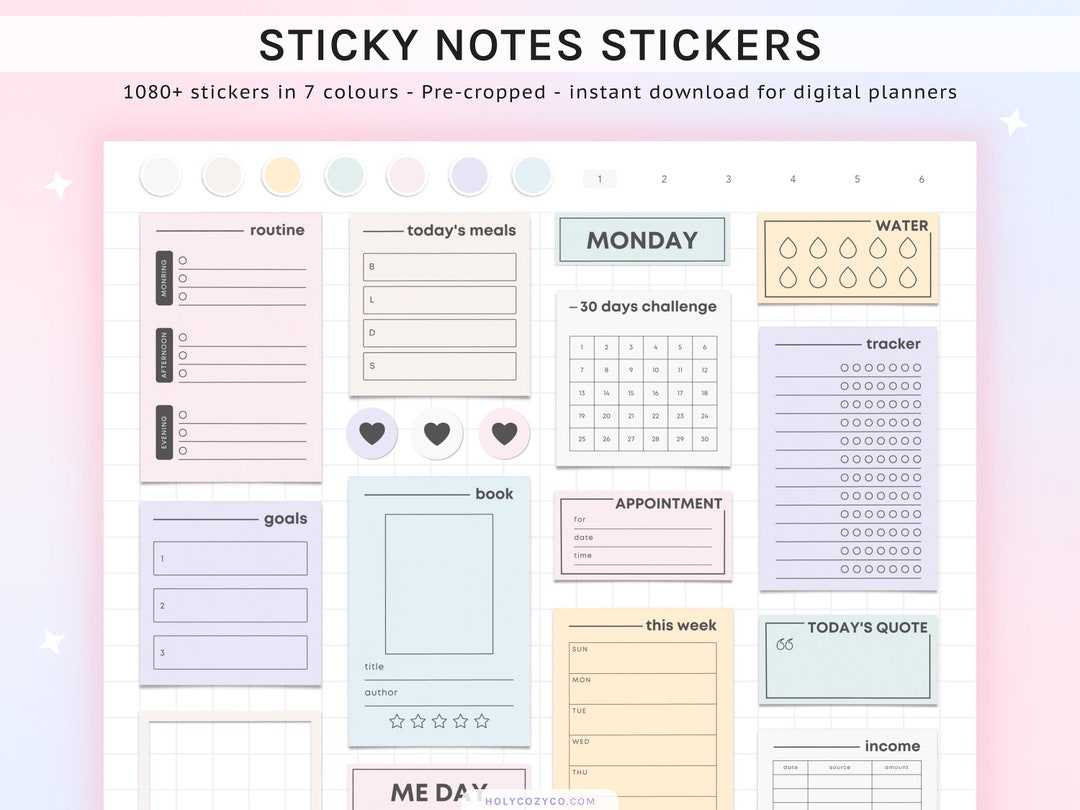 Sticky Notes Digital Sticker Book for Goodnotes Planner Widgets ...