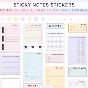 Sticky Notes Libro di adesivi digitali per widget di Goodnotes Planner, notabilità, adesivi pre-ritagliati per tutti i giorni