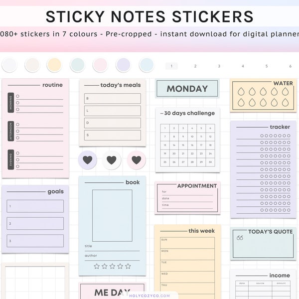 Sticky Notes Digital Sticker Book for Goodnotes Planner Widgets, Notability, Pre-cropped Everyday stickers