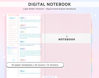 Portrait Digital Notebook Light Mode with 12 Tabs + 10 Notebook Cover + Free Digital Sticker for Goodnotes, Notability, Noteshelf