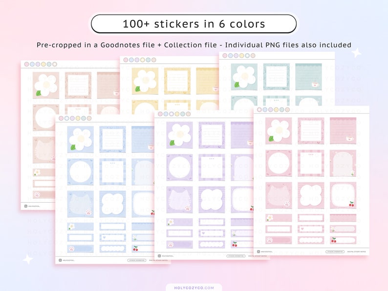 100+ stickers in 6 pastel colors - Pre-Cropped in a GoodNotes file +Collection file - Individual PNG files also included