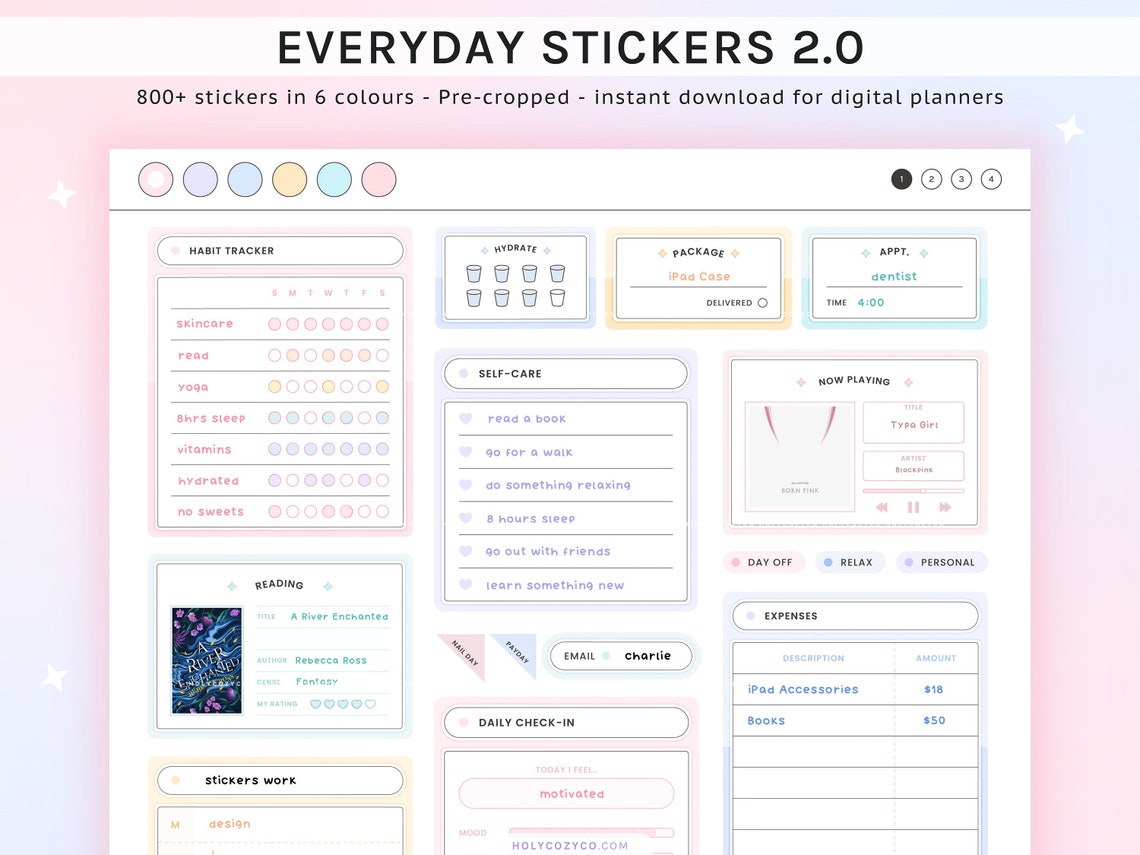 Pastel Rainbow Digital Planner Stickers: Goodnotes Widgets (800+ Pngs ...