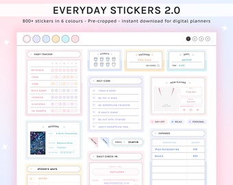 Pastel Rainbow Digital Planner Stickers: Goodnotes Widgets (800+ PNGs)