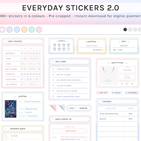 Digital Planner Sticker Book for Goodnotes Planner Widgets, Pre-cropped Everyday stickers 2.0